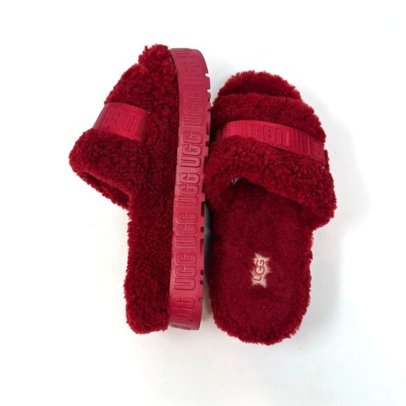 UGG Fluffita Platform Slide Slippers Womens 6 Red Shearling Fuzzy - Picture 7 of 8